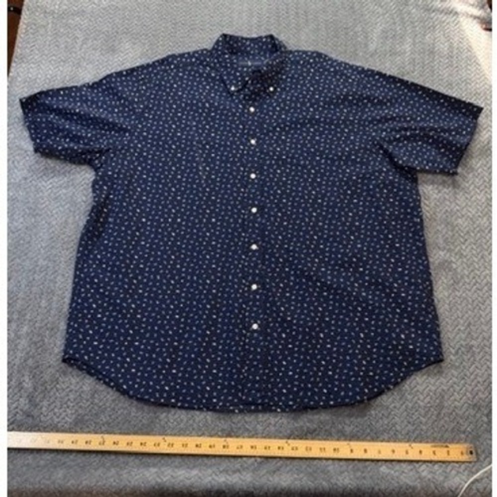 Ralph Lauren Button Down Shirt 2XB Navy Seersucker Nautical RL Flag Srt Sleeve